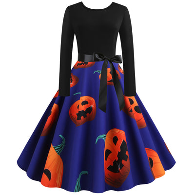 Halloween Pumpkin Print Retro Dress