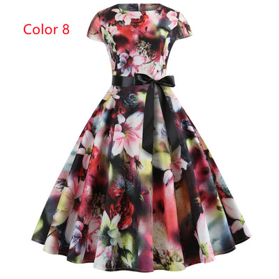 Retro Printed Short Sleeve Dress