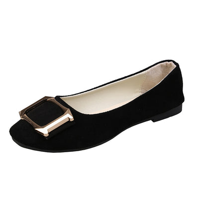 Women's Square Metal Buckle Flat Shoes