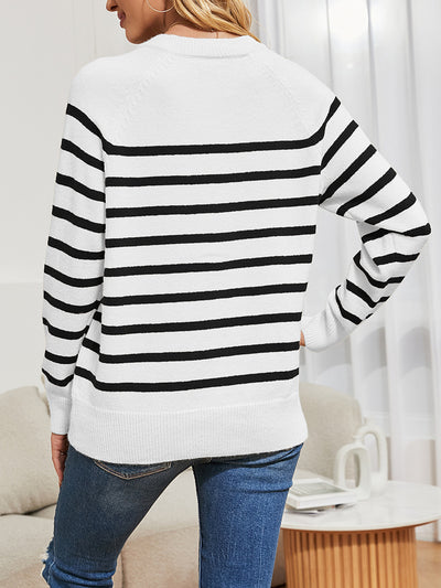 Women Striped Button Blouse Sweater