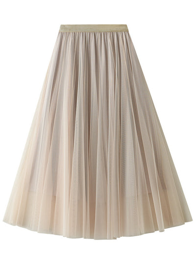 Long High Waist Gauze Pleated Skirt