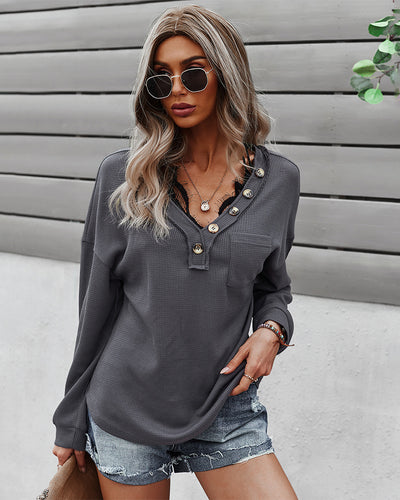 V-neck Knitted Long Sleeve Top