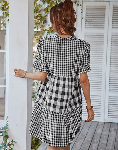 Plaid Stitching Pocket Dress