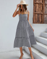 Women Straps Plaid Dress