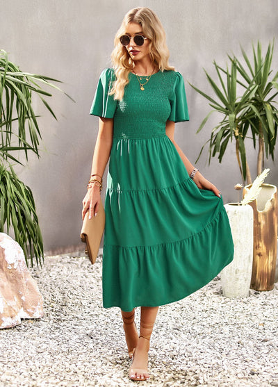 Round Neck Holiday Slim Waist Dress