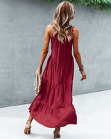 Solid Color Stitching Long Dress