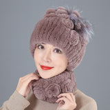 Rabbit Fur Straw Hat Scarf Two-piece Suit