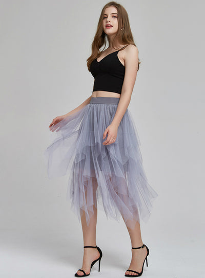 Irregular Fluffy Skirt With Elastic Waist