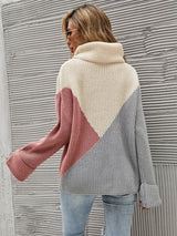 Color Lapel Long Sleeve Loose Sweater