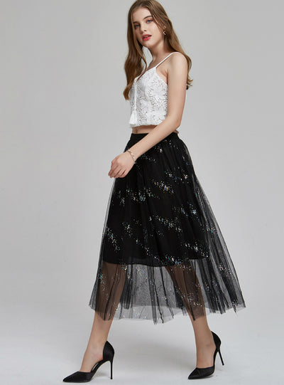 Star Mesh Skirt Mid-length Tulle Skirt