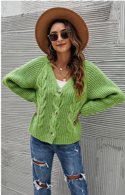 Twist Knitted V-neck Short Sweater Coat