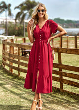 Elegant V-neck Solid Color Dress