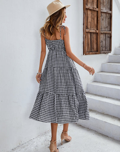 Women Straps Plaid Dress