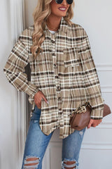 Lapel Long Sleeve Loose Plaid Shirt