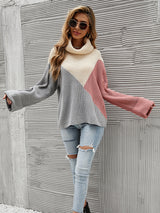 Color Lapel Long Sleeve Loose Sweater