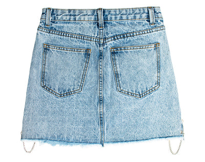 Metal Chain Hip-lifting Jeans Skirt