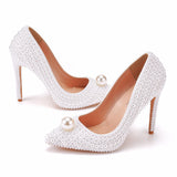 Pearl Stiletto Heels Pointed Wedding Shoes