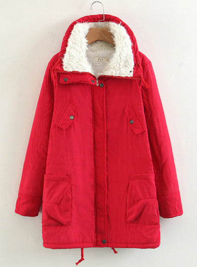 Long Cotton-padded Jacket Warm Cclothes With Hat