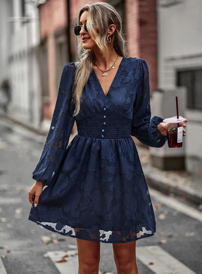 V-neck Long Sleeve Casual Dress