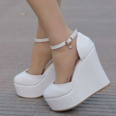 White Wedge Thick Platform Sandals