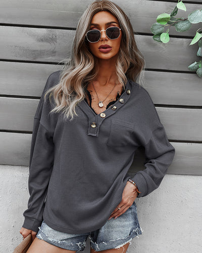 V-neck Knitted Long Sleeve Top