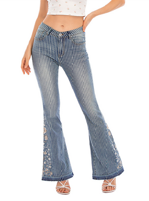 Women's Heavy Industry 3D Embroidery Jeans