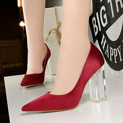 Satin Shallow Mouth Pointed Heel Shoes