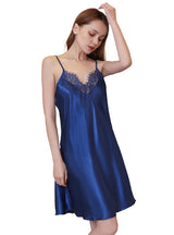 Sexy Satin Silk Pajamas Lace Nightgown