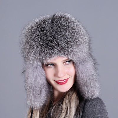 Curled Top Fox Fur Warm Ladies Hat Winter