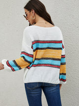 Striped Color Matching Collared Sweater