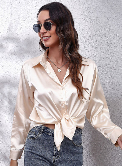 Satin Silk-like Long Sleeve Shirt