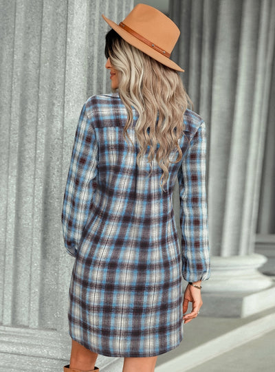 Plaid Waist Shirt Long Sleeve Dress