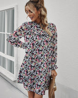 High Neck Temperament Chiffon Printed Dress