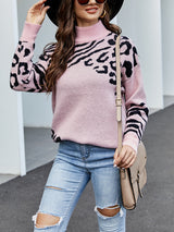 Loose and Long Turtleneck Leopard-print Sweater
