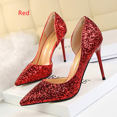 Shallow Pointed Side Hollow Sequined Shoes