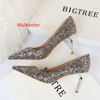 Shiny Sequined Stiletto Heel Shoes