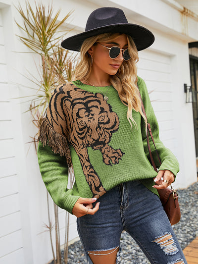 Loose Pullover Tiger Pattern Sweater