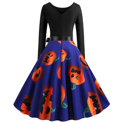 Halloween Pumpkin Print Retro Dress