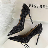 Sequin Pointed High Heel Shoes