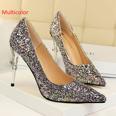 Metal Shallow Mouth Pointed Sequins Shoes