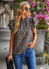 Loose Casual Floral Round Neck Shirt