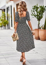 Casual Square Collar Floral Dress