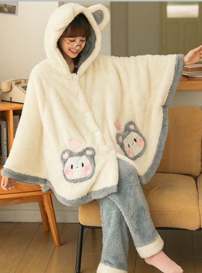 Women Winter Thickened Coral Fleece Sleepwear