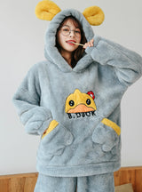 Gray Duck Hooded Flannel Winter Home Clothes