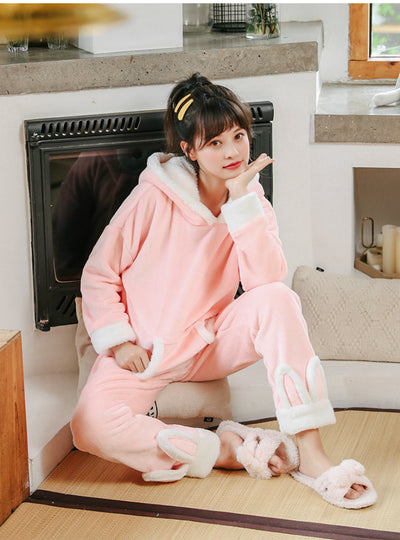 Pink Pajamas Hooded Cat Long Sleeve Sleepwear