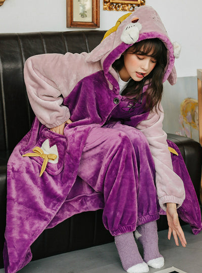 Green Sheep Coral Velvet Pajamas Women Cute Long Nightgown