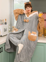 Gray Coral Velvet Robe Women Autumn and Winter