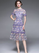 Short Sleeve Beaded Sequins Printed Cake Dress