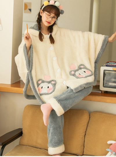 Women Winter Thickened Coral Fleece Sleepwear