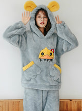 Gray Duck Hooded Flannel Winter Home Clothes